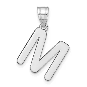 14k White Gold Slanted Design Bubble Letter M Initial Charm Pendant