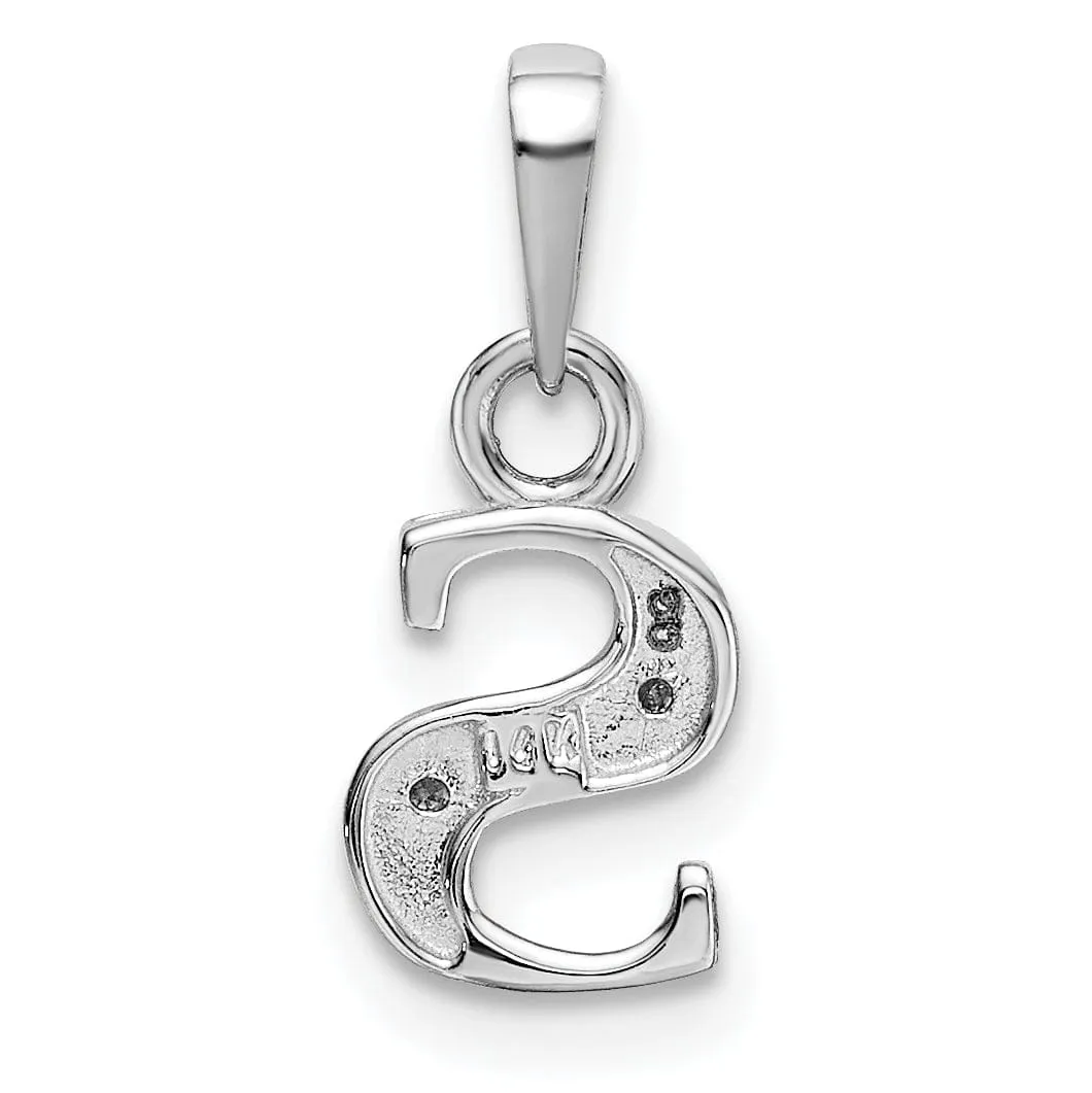 14K White Gold Small 0.01CT Diamond Letter S Initial Block Pendant