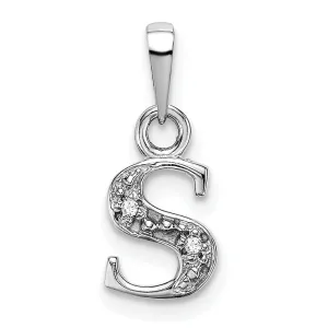 14K White Gold Small 0.01CT Diamond Letter S Initial Block Pendant