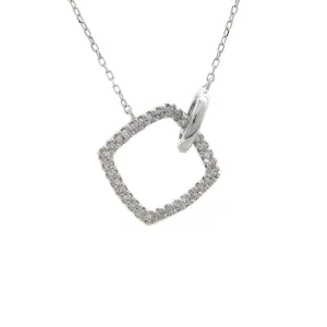 14K White Gold Square Single Micro Pave Diamond Necklace