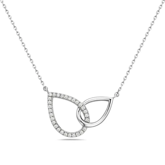 14K White Gold Teardrop Shape Diamond Necklace