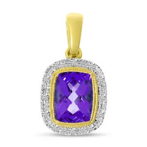 14K Yellow Gold 1.66ct. Cushion Amethyst & 0.07ct. Diamond Halo Pendant