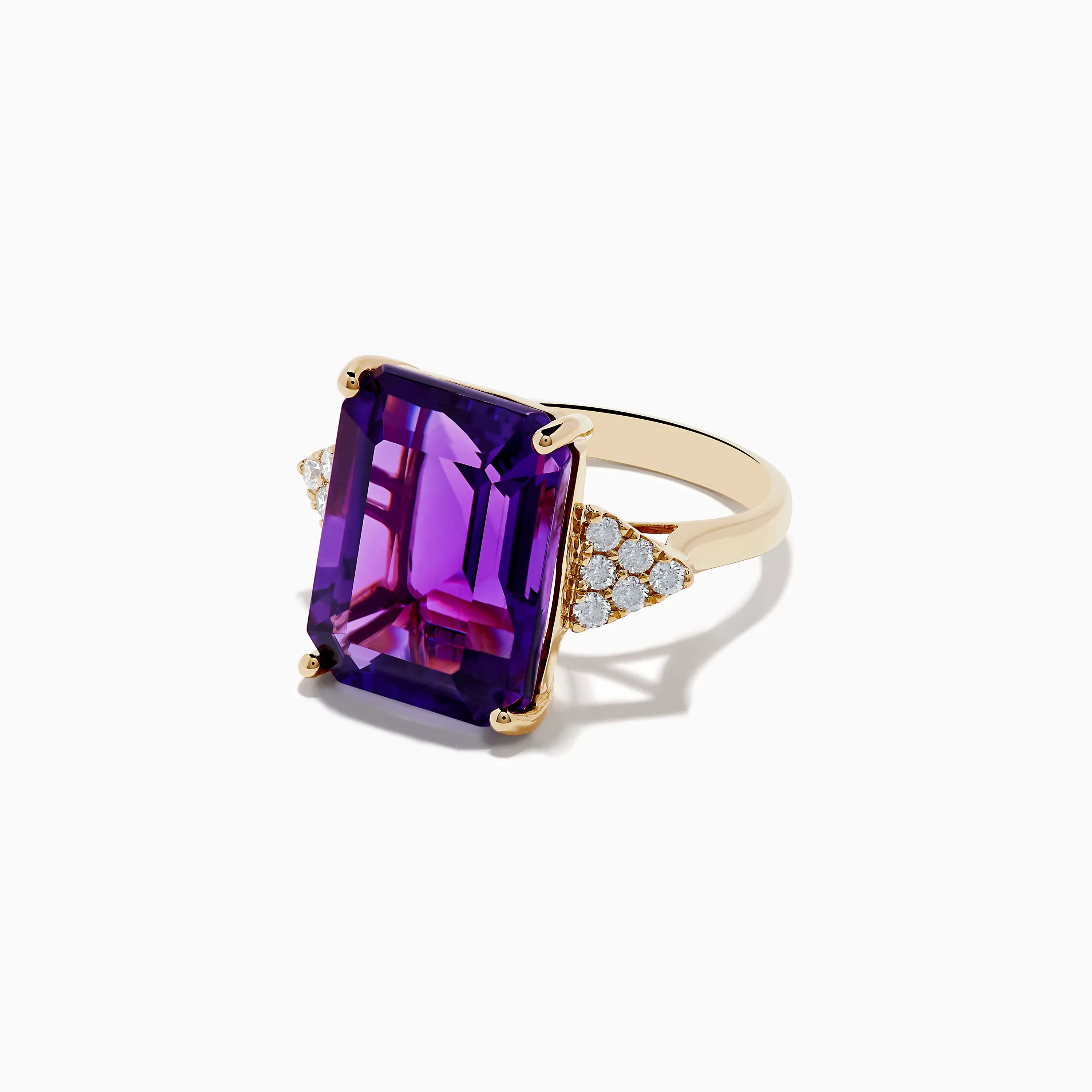 14K Yellow Gold Amethyst and Diamond Ring