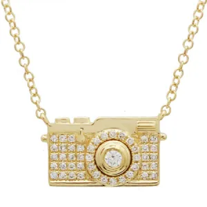 14K Yellow Gold Camera Diamond Necklace