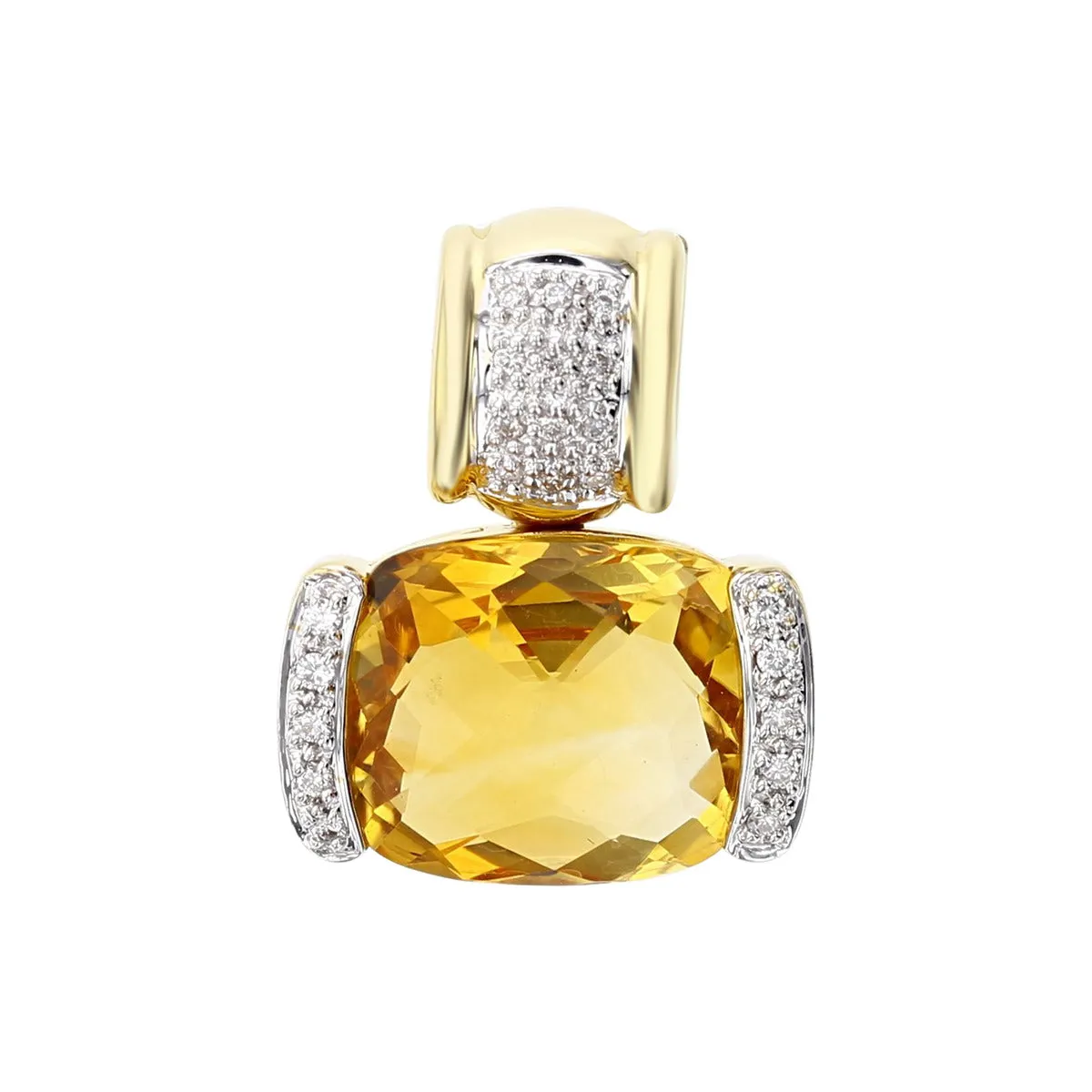 14K Yellow Gold Citrine and Diamond Clip-on Pendant