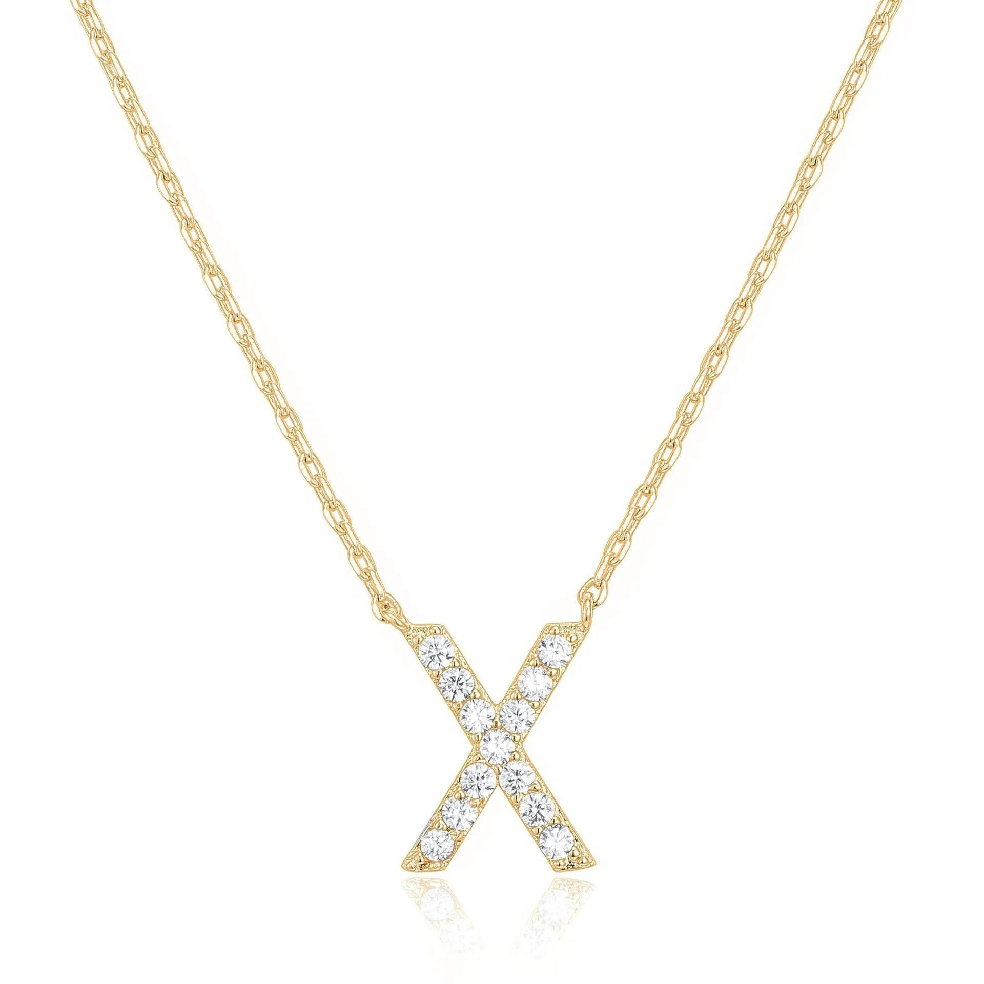 14k Yellow Gold Created Diamond Initial X Letter Pendant Necklace Plated