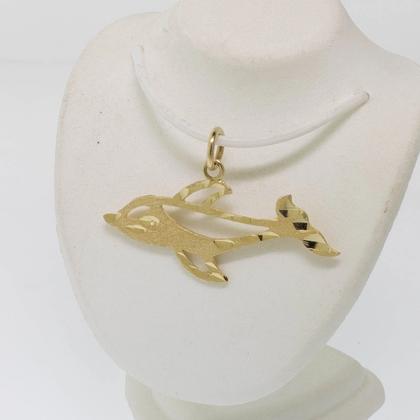 14K Yellow Gold Dolphin Pendant with Diamond-Cuts Negative Space Preowned