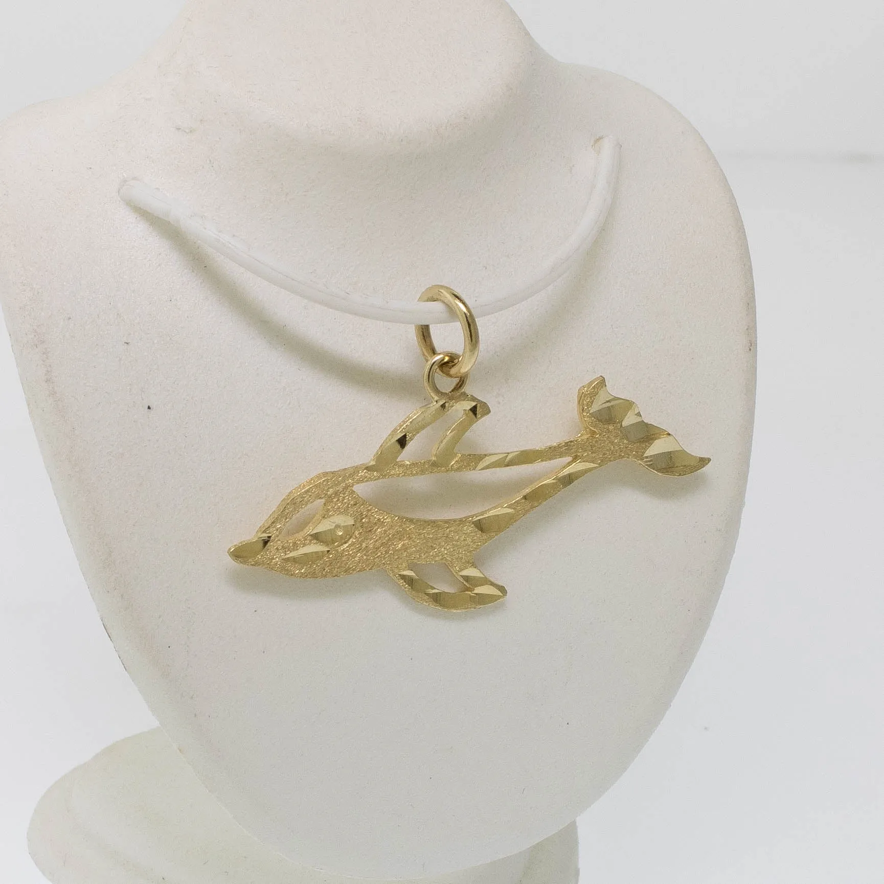 14K Yellow Gold Dolphin Pendant with Diamond-Cuts Negative Space Preowned