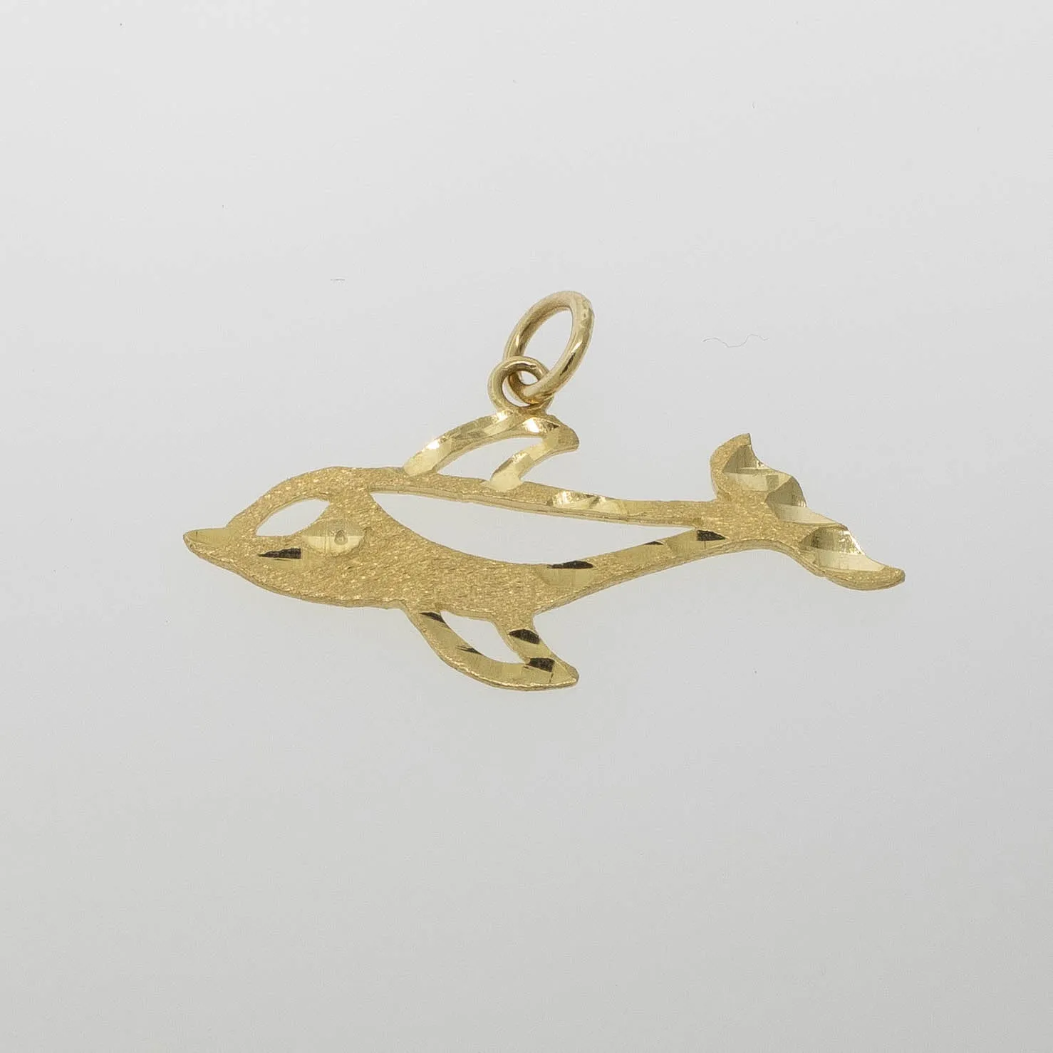 14K Yellow Gold Dolphin Pendant with Diamond-Cuts Negative Space Preowned