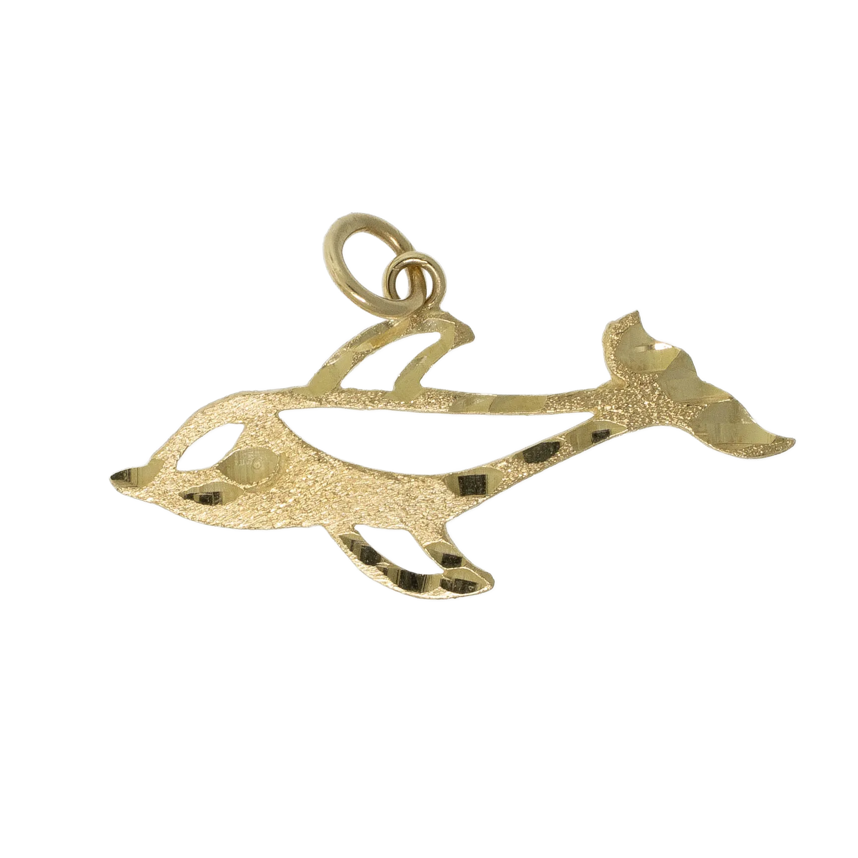 14K Yellow Gold Dolphin Pendant with Diamond-Cuts Negative Space Preowned