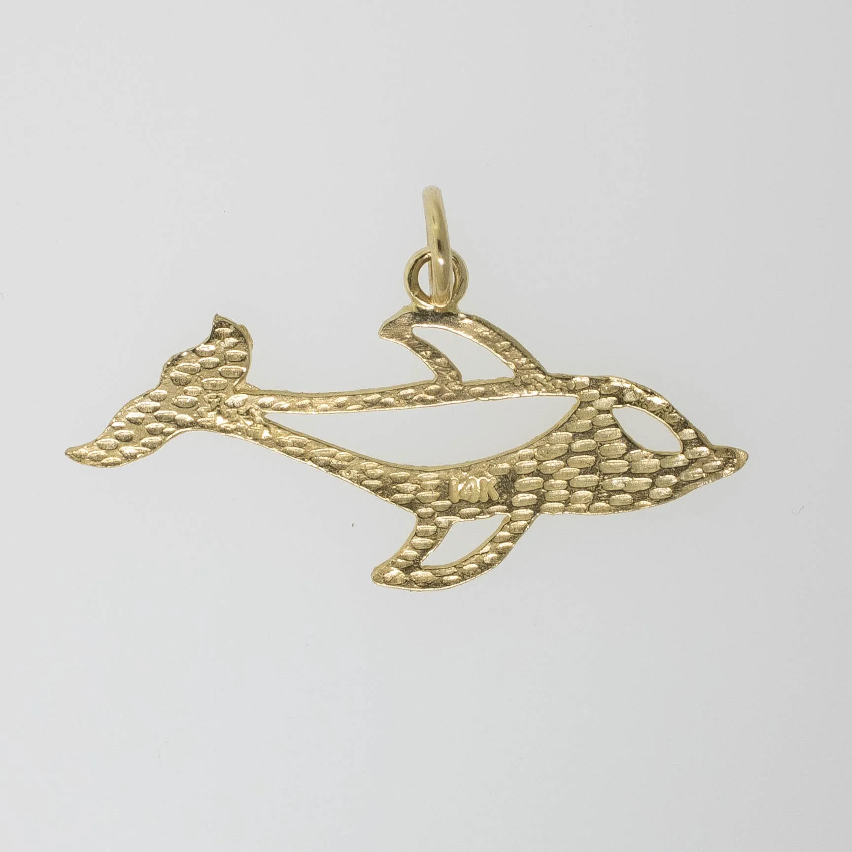 14K Yellow Gold Dolphin Pendant with Diamond-Cuts Negative Space Preowned