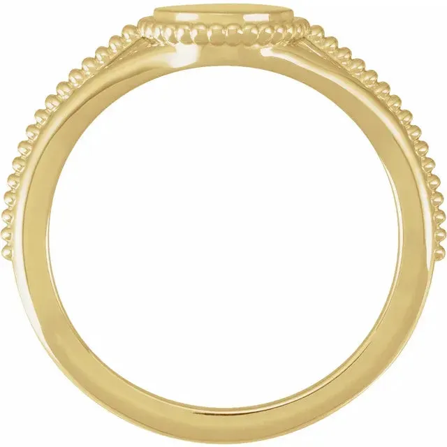 14K Yellow Gold Engravable Beaded Signet Ring