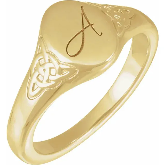 14K Yellow Gold Engravable Oval Celtic-Inspired Signet Ring