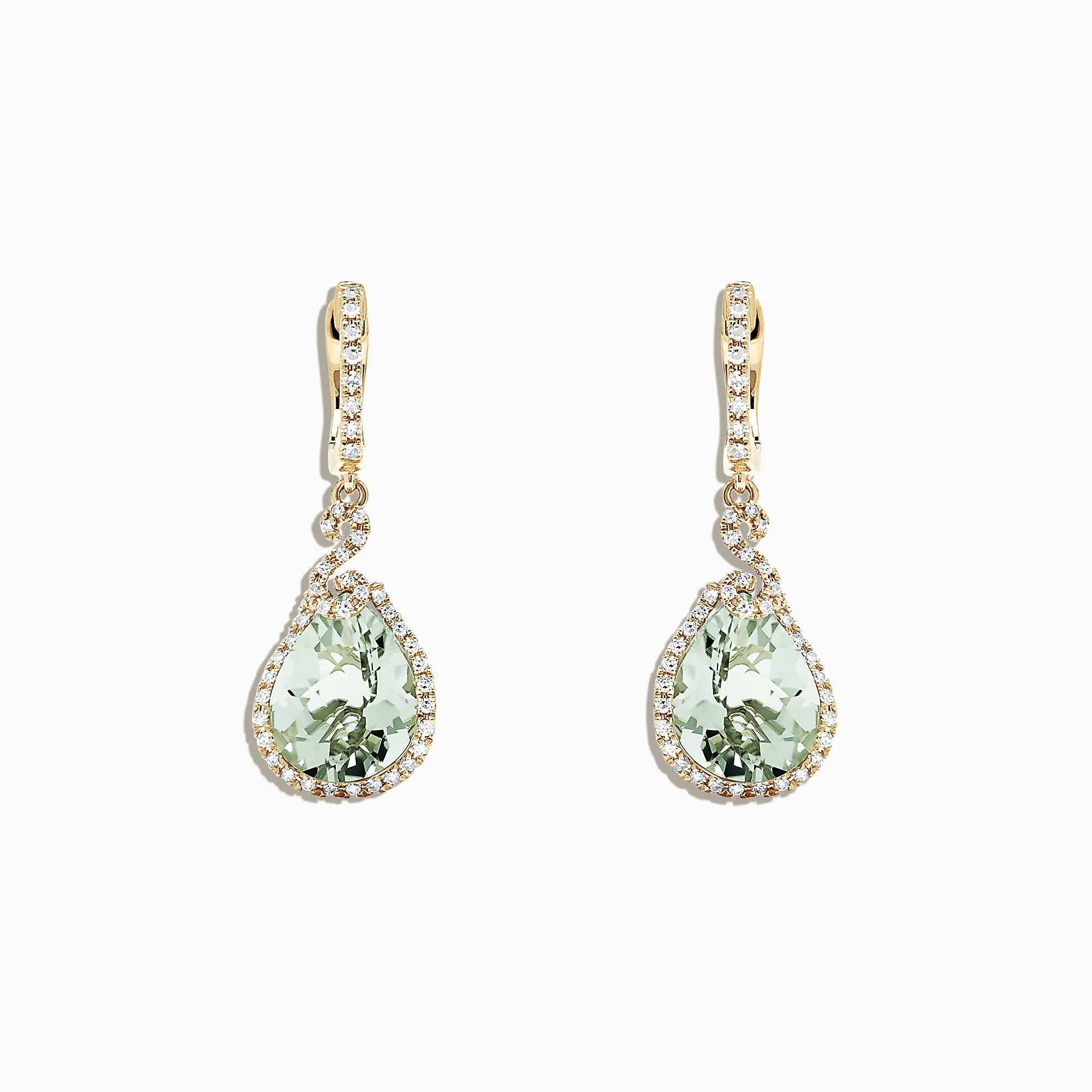 14K Yellow Gold Green Amethyst and Diamond Drop Earrings, 7.03 TCW