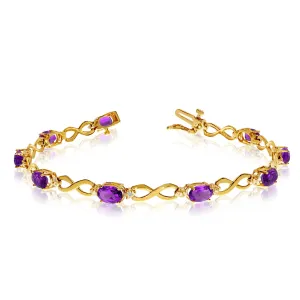 14K Yellow Gold Oval Amethyst Stones And Diamonds Infinity Tennis Bracelet, 7"