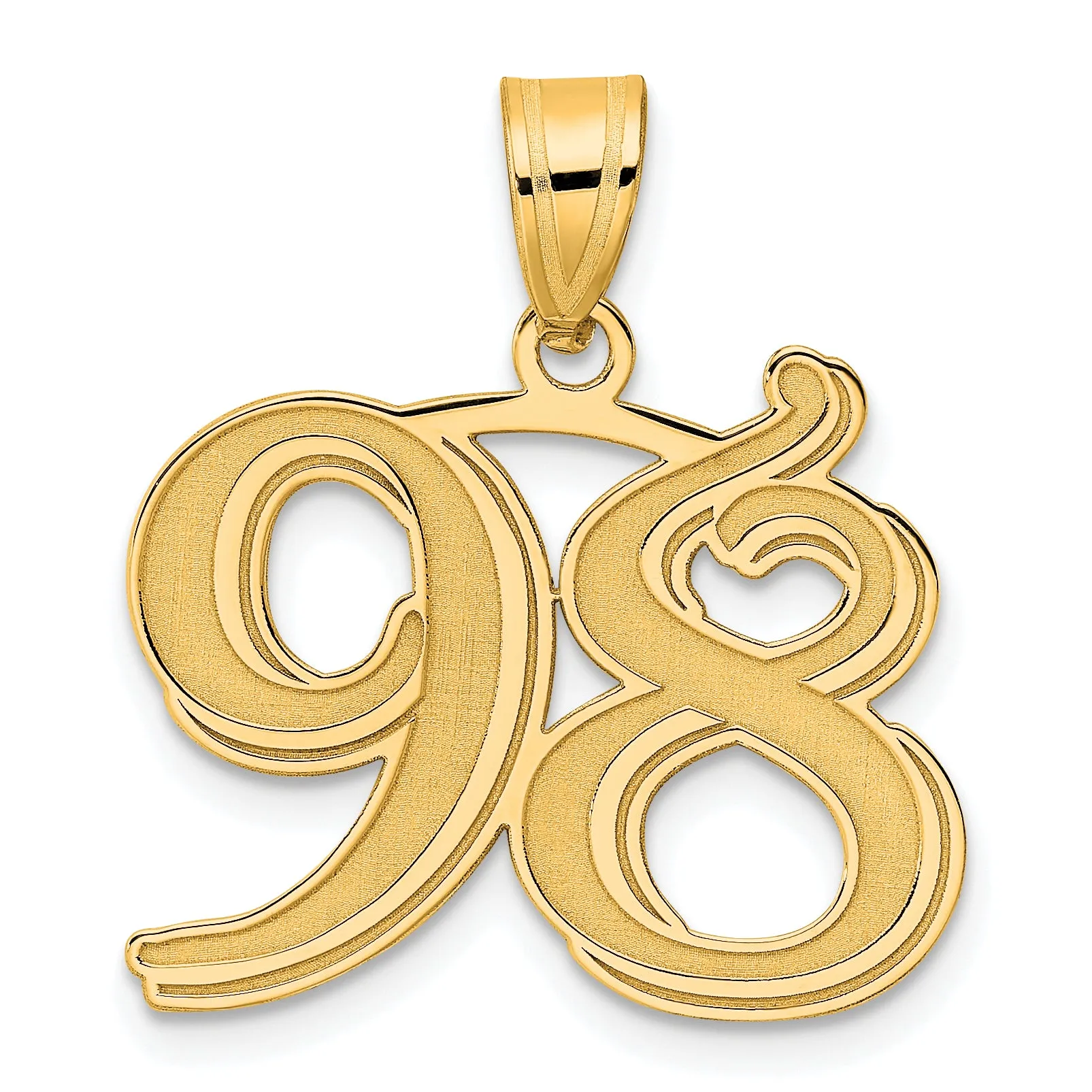 14k Yellow Gold Polished Etched Number 98 Pendant