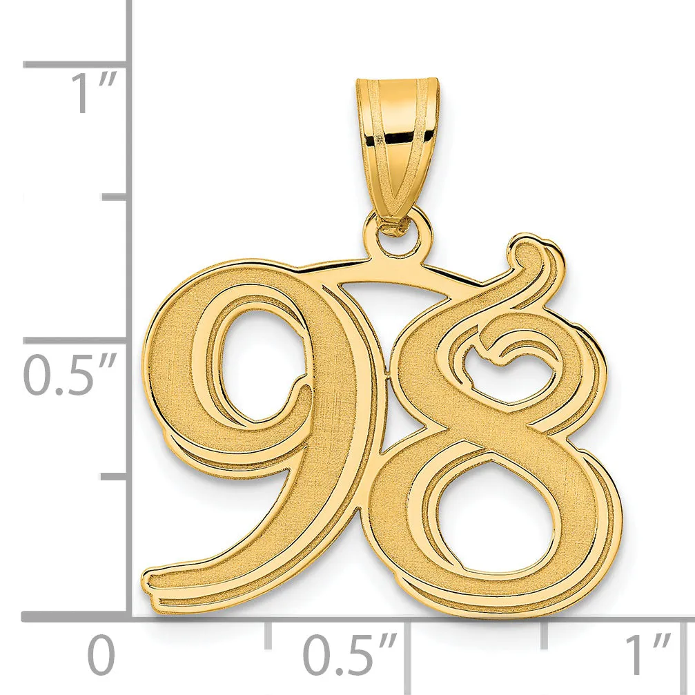 14k Yellow Gold Polished Etched Number 98 Pendant