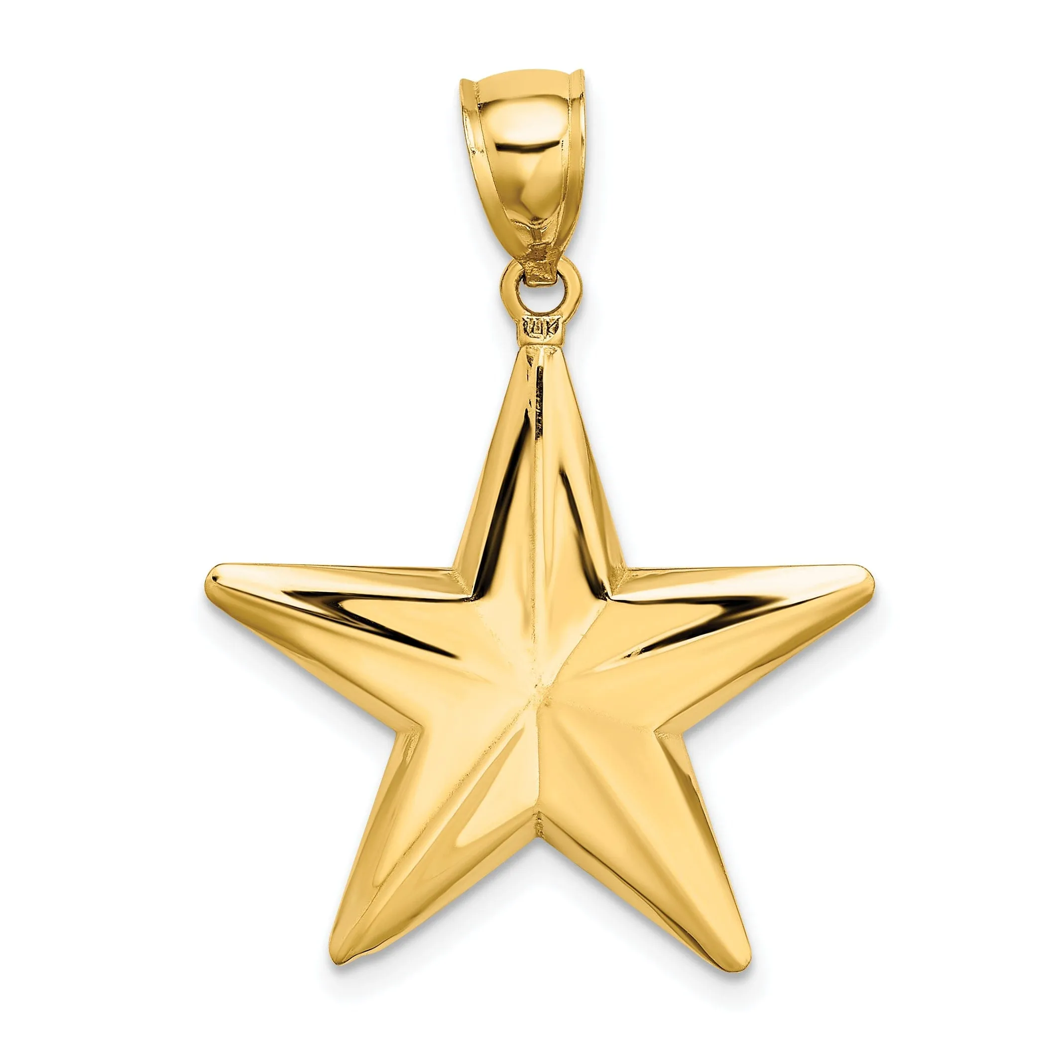 14K Yellow Gold Polished Finish 3-Dimensional Nautical Star Charm Pendant