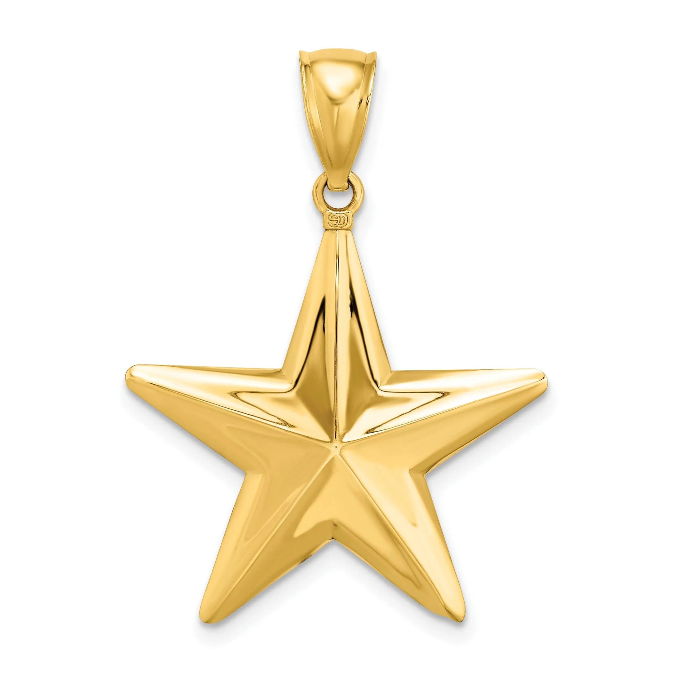 14K Yellow Gold Polished Finish 3-Dimensional Nautical Star Charm Pendant