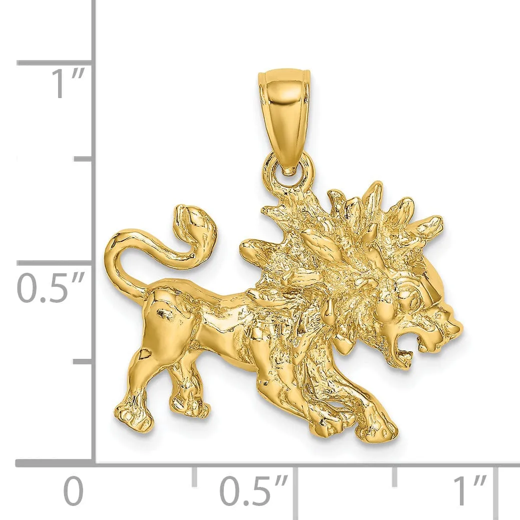 14k Yellow Gold Polished Texture Finish Large Size3-D LEO Zodiac Charm Pendant