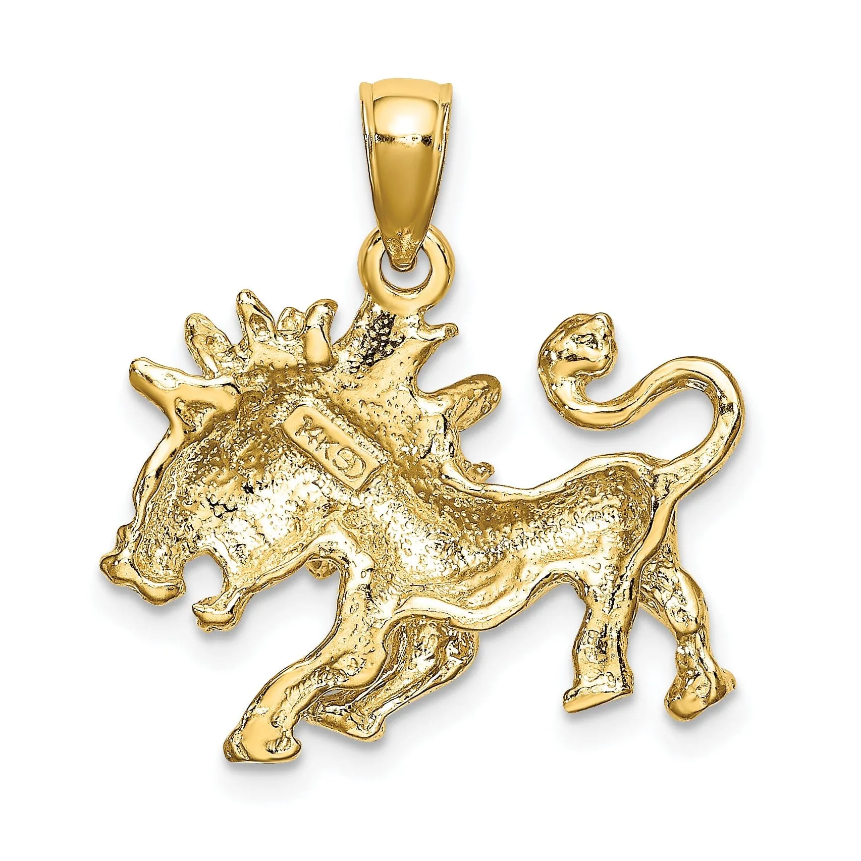 14k Yellow Gold Polished Texture Finish Large Size3-D LEO Zodiac Charm Pendant