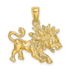 14k Yellow Gold Polished Texture Finish Large Size3-D LEO Zodiac Charm Pendant