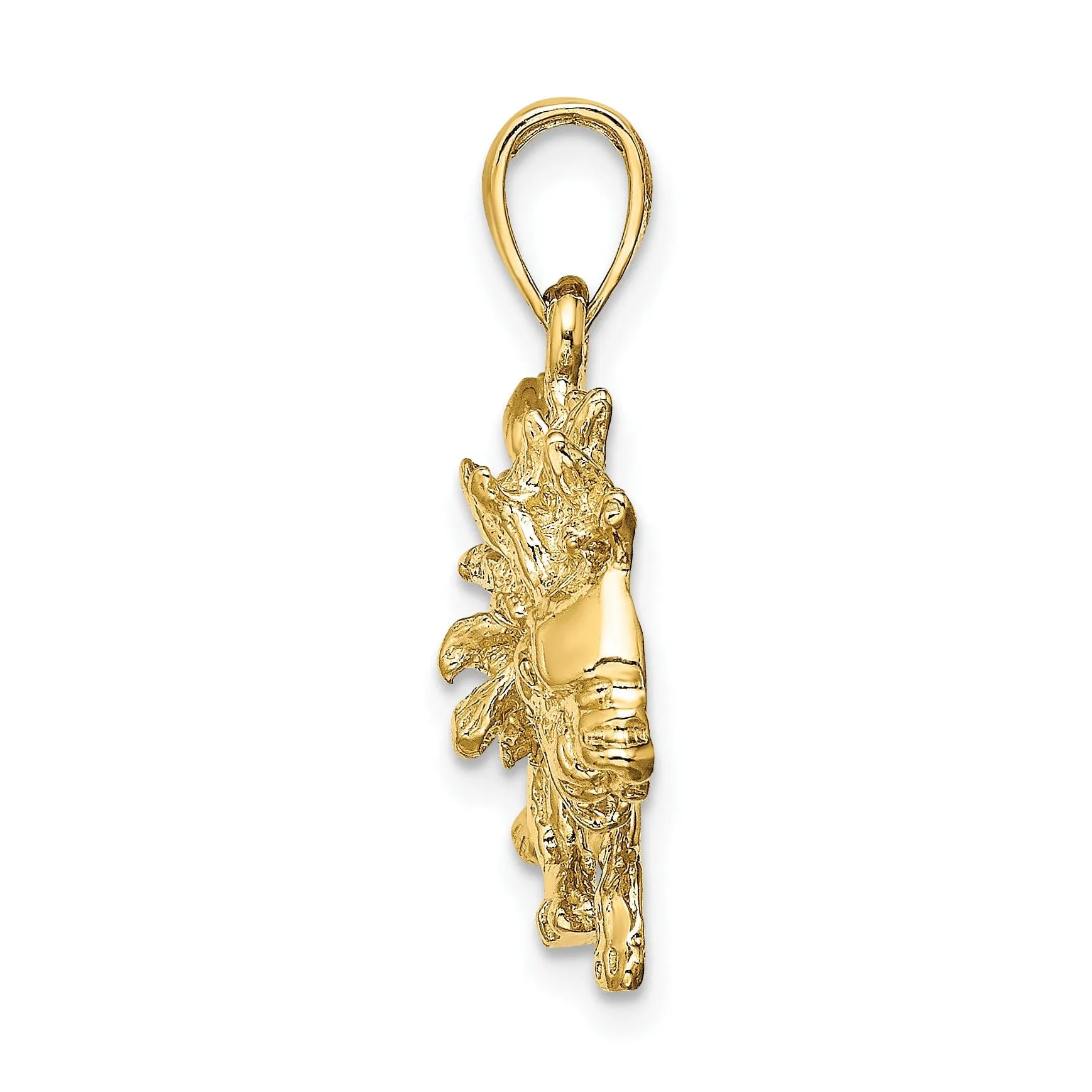 14k Yellow Gold Polished Texture Finish Large Size3-D LEO Zodiac Charm Pendant