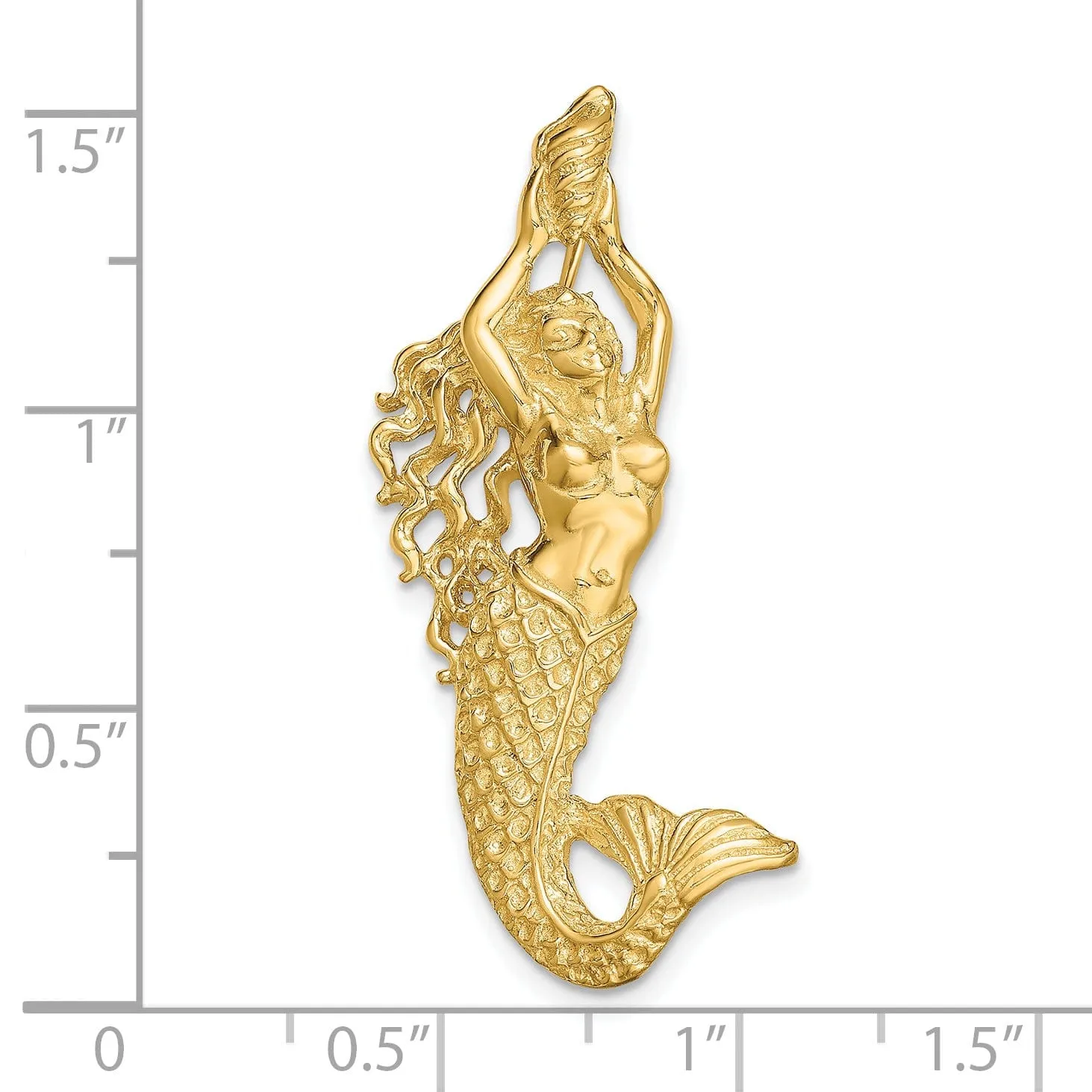 14K Yellow Gold Polished Textured Finish Open Back Mermaid Chain Slide Pendant Will Not Fit Omega