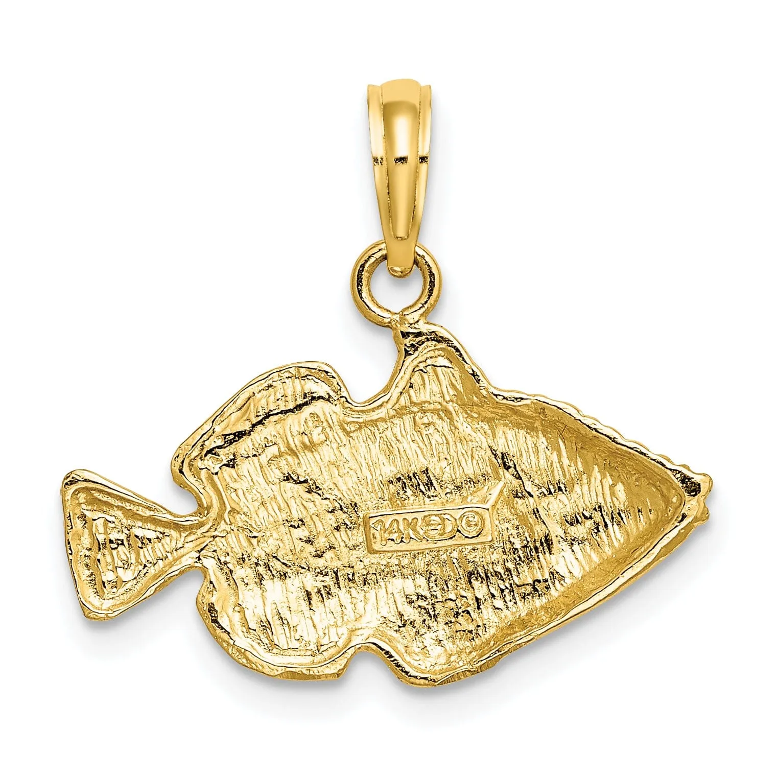 14K Yellow Gold Polished Textured Finish Stripped Fish Design Charm Pendant