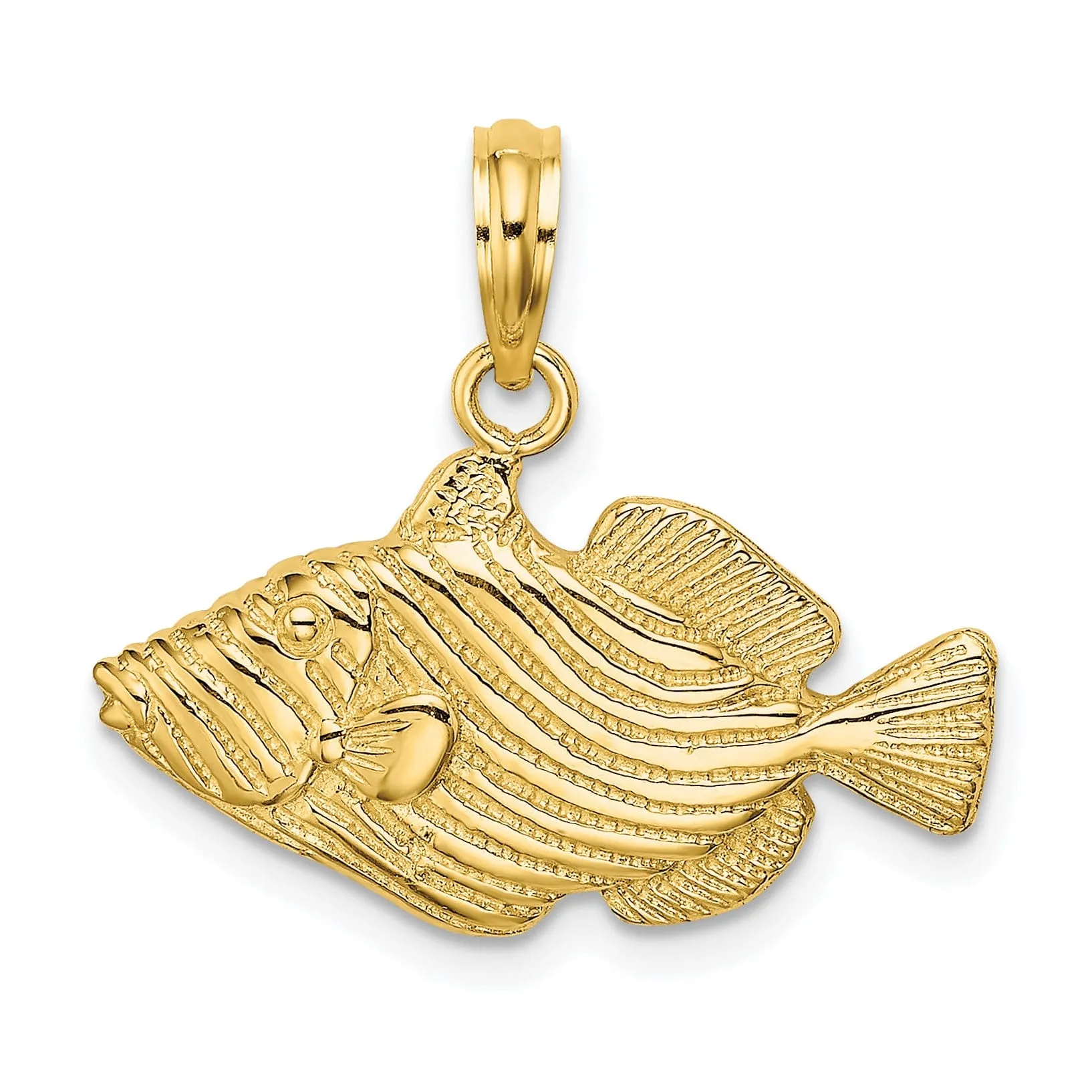 14K Yellow Gold Polished Textured Finish Stripped Fish Design Charm Pendant