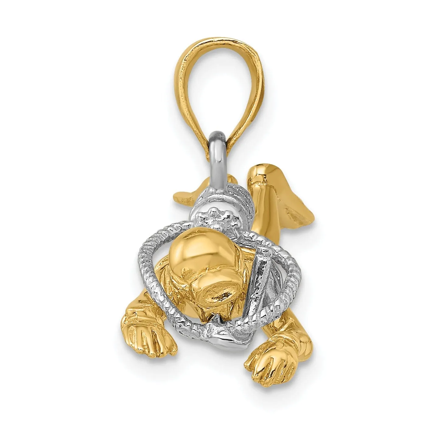 14K Yellow Gold Rhodium Polished Finish 3-Dimensional Male Scuba Diver Charm Pendant