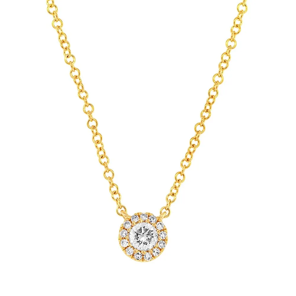 14K Yellow Gold Round Diamond Halo Necklace