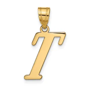 14k Yellow Gold Slanted Design Letter T Initial Charm Pendant