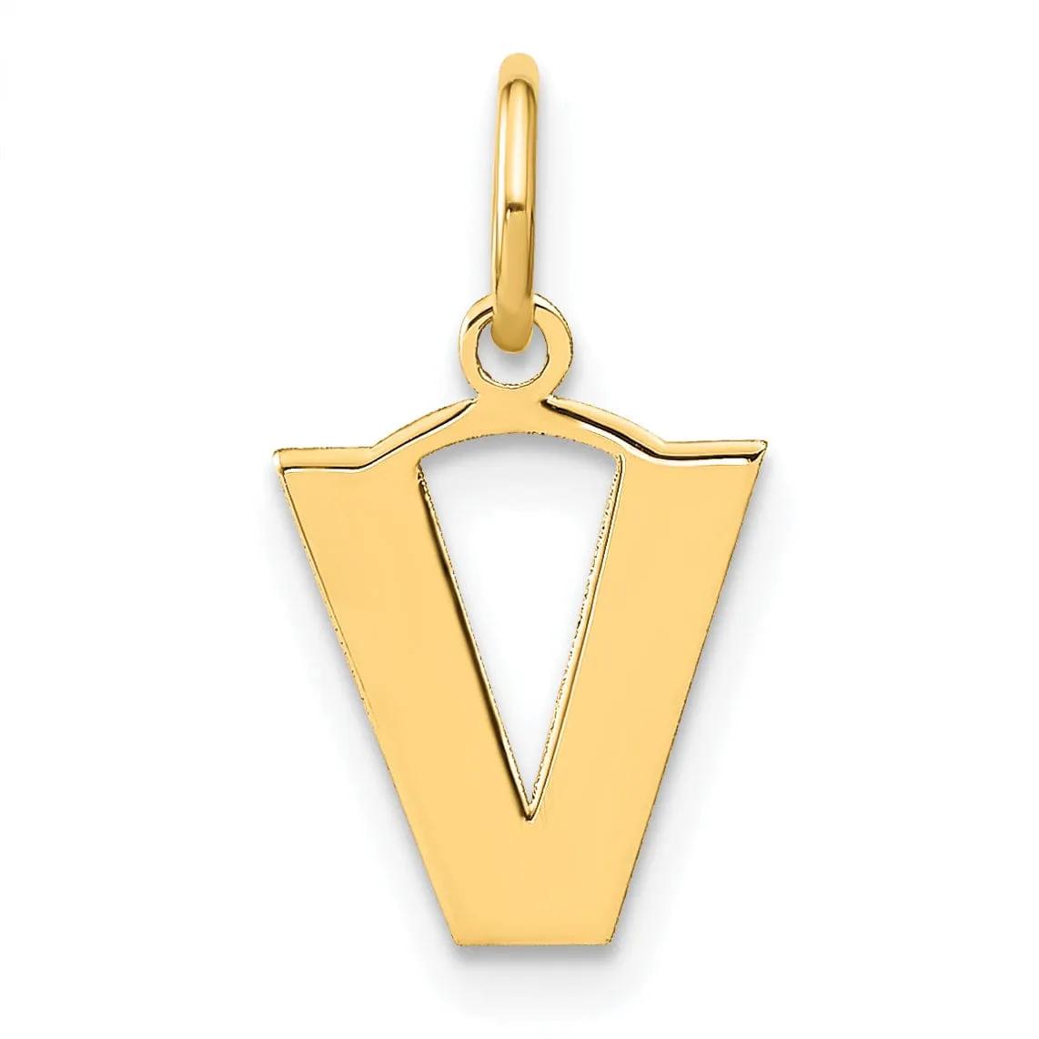 14k Yellow Gold  Small Size Letter V Initial Block Pendant