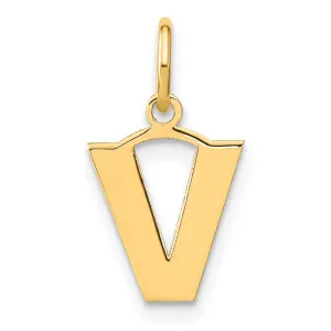 14k Yellow Gold  Small Size Letter V Initial Block Pendant