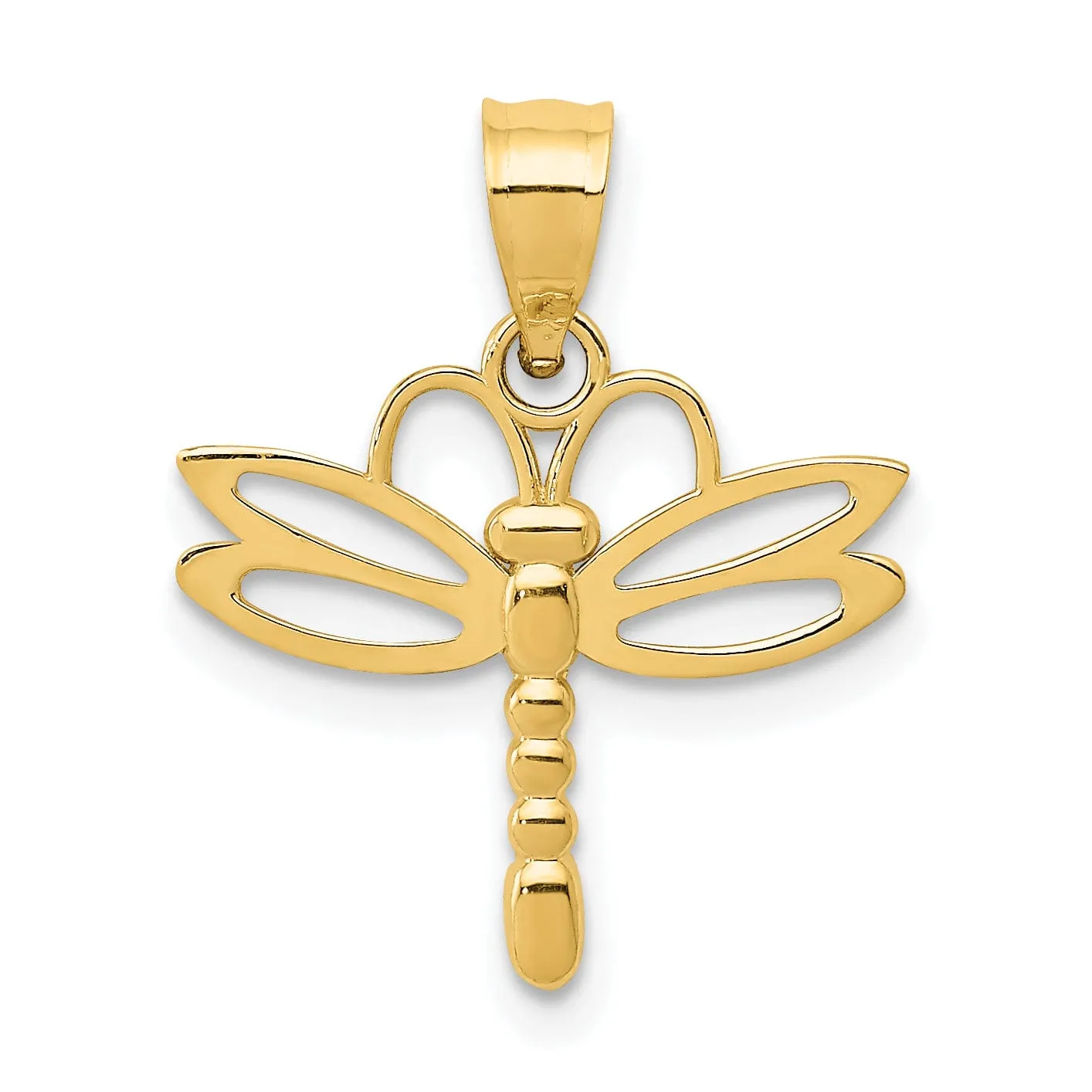 14k Yellow Gold Solid Open Back Polished Finish Dragonfly Design Charm Pendant