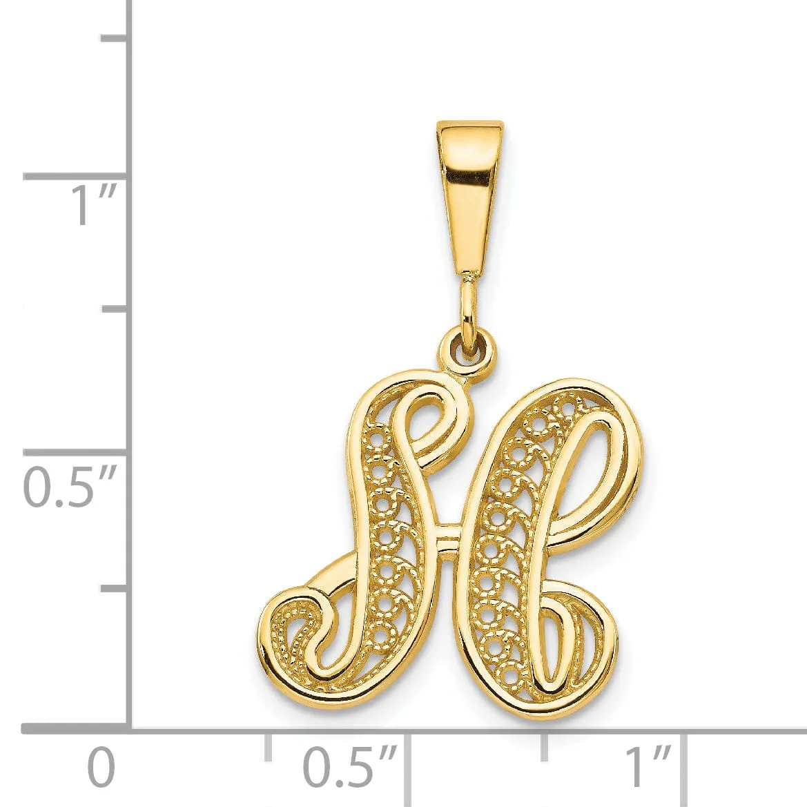 14K Yellow GoldFancy Filigree Script Design Letter H Initial Pendant