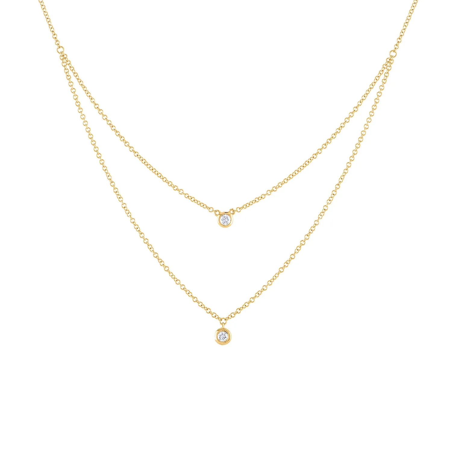 14KT GOLD DOUBLE STRAND DIAMOND BEZEL SET NECKLACE