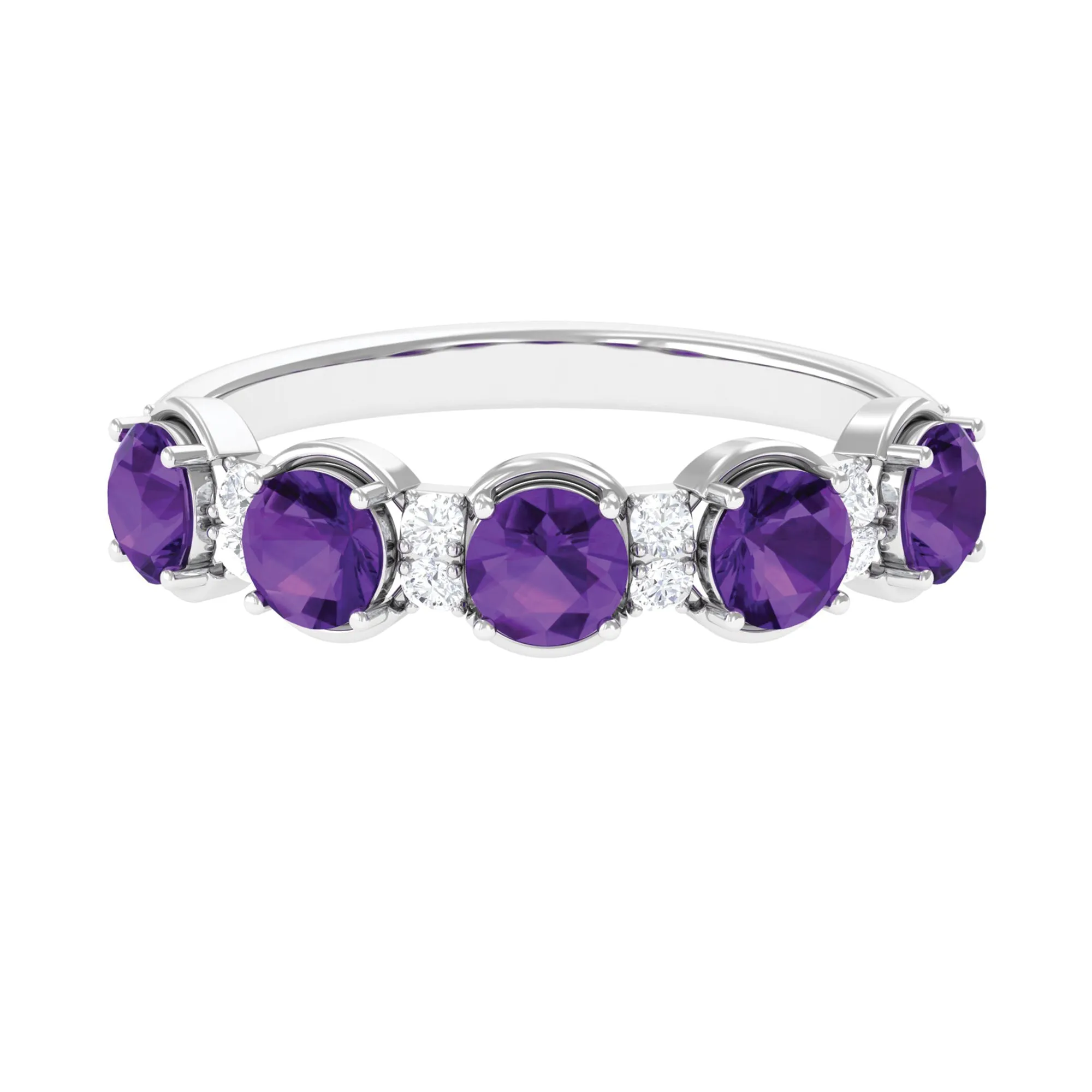 1.5 Carat Round Amethyst Half Eternity Band with Diamond