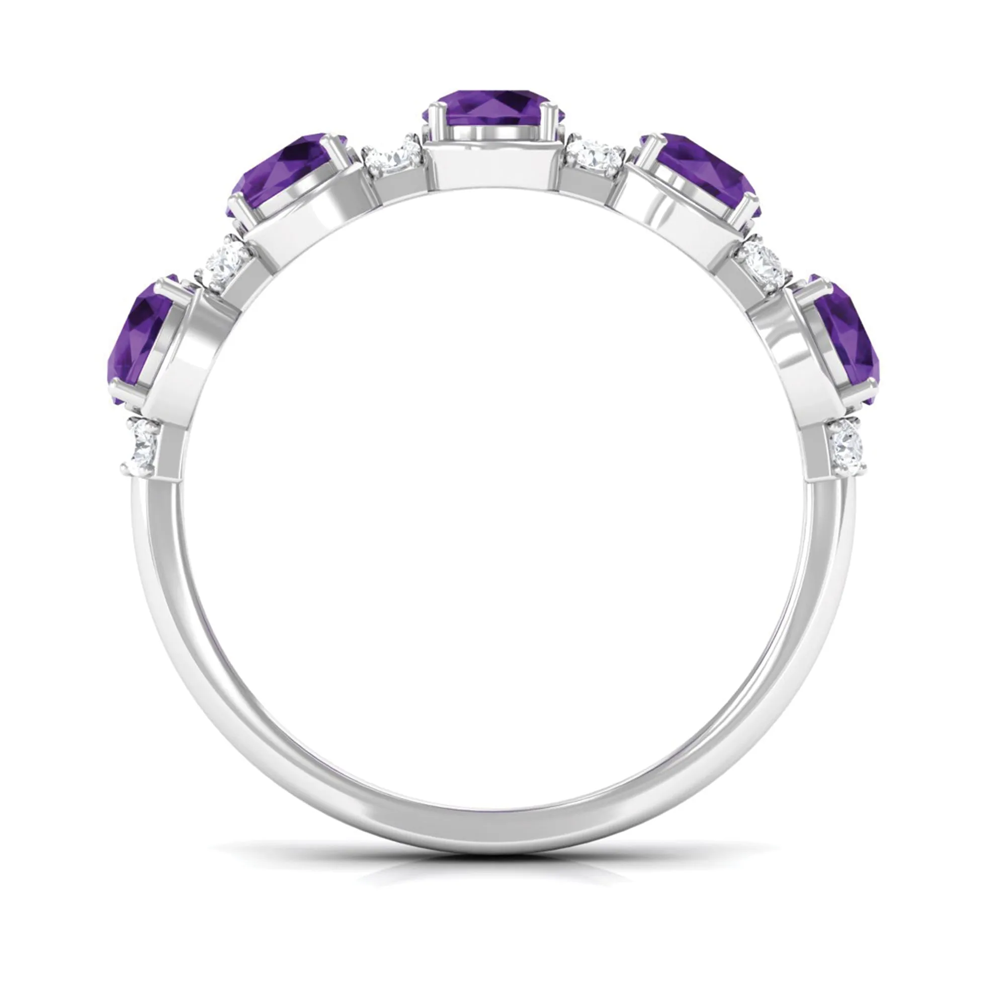 1.5 Carat Round Amethyst Half Eternity Band with Diamond