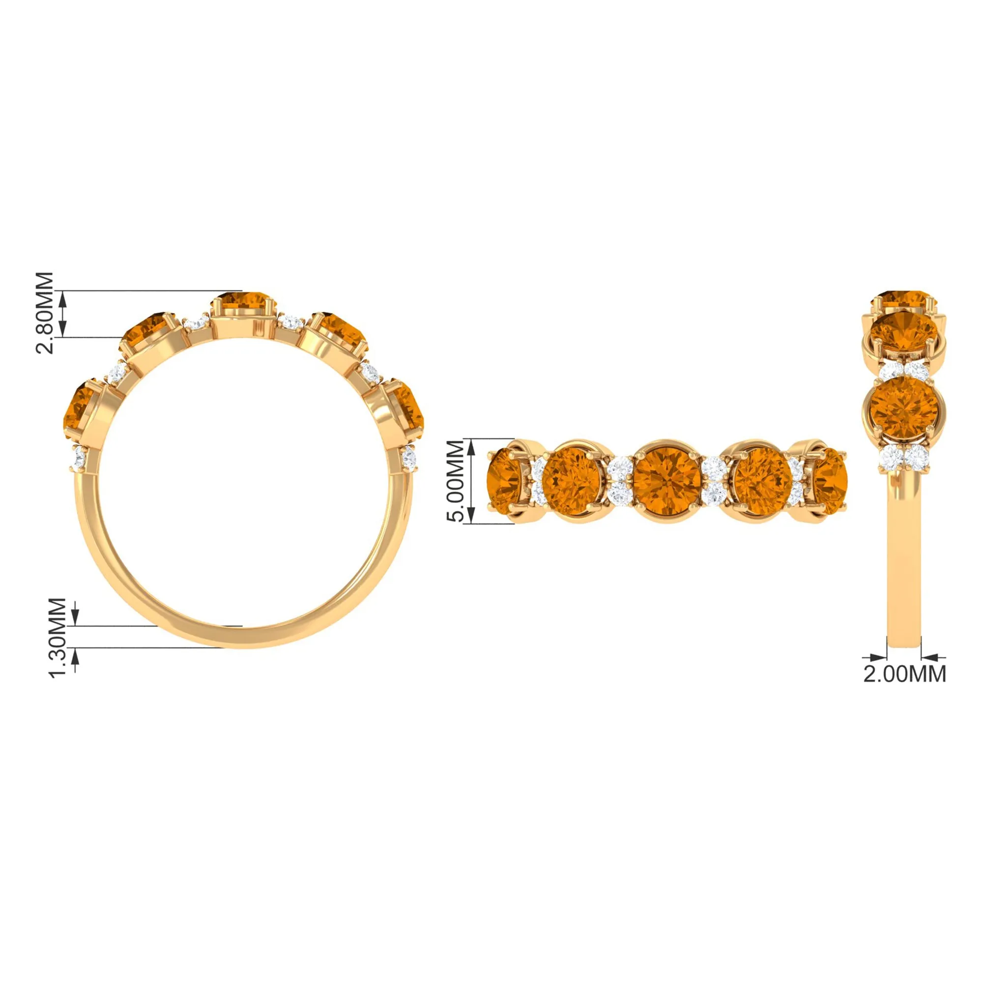 1.50 CT Elegant Citrine Half Eternity Ring with Diamond Stones