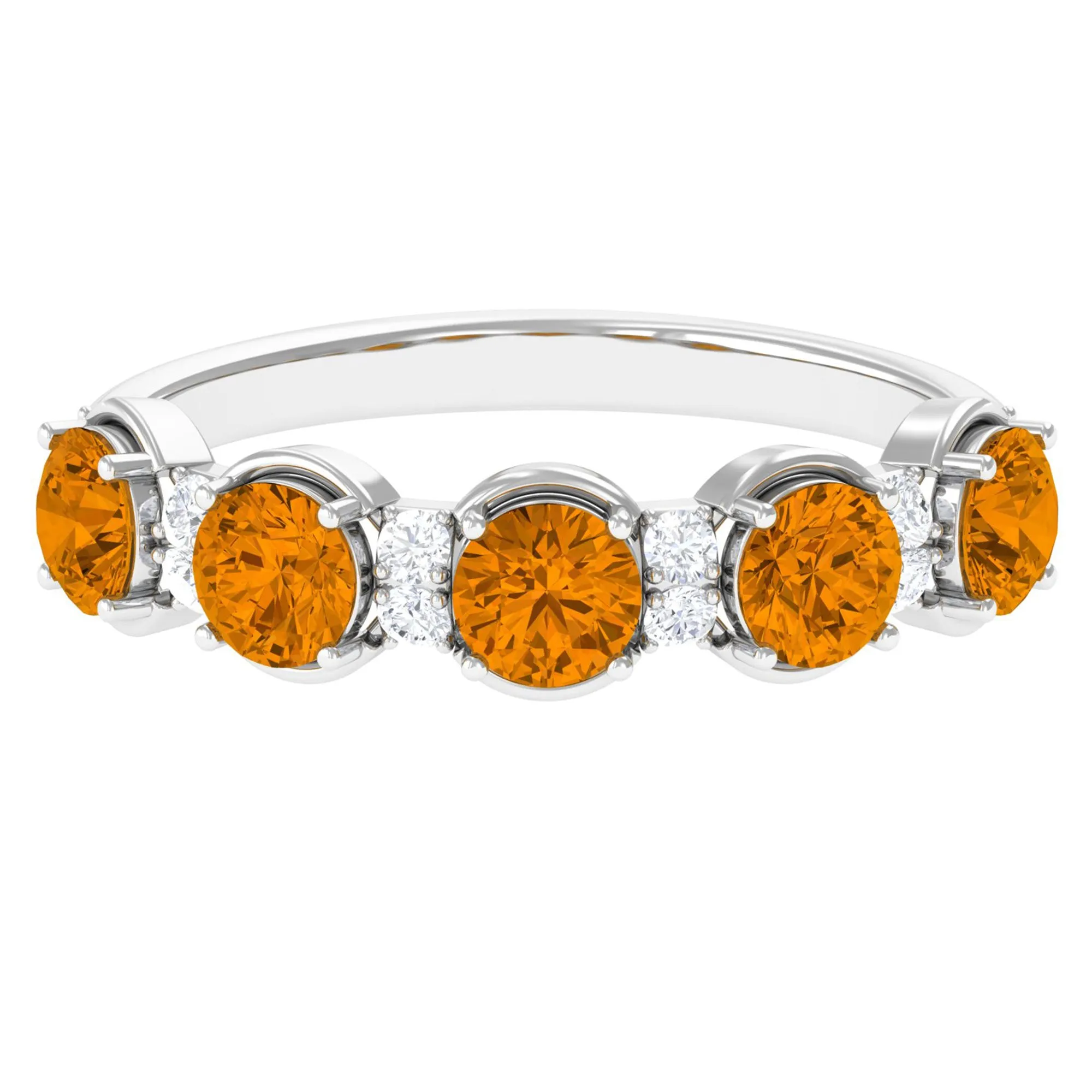 1.50 CT Elegant Citrine Half Eternity Ring with Diamond Stones