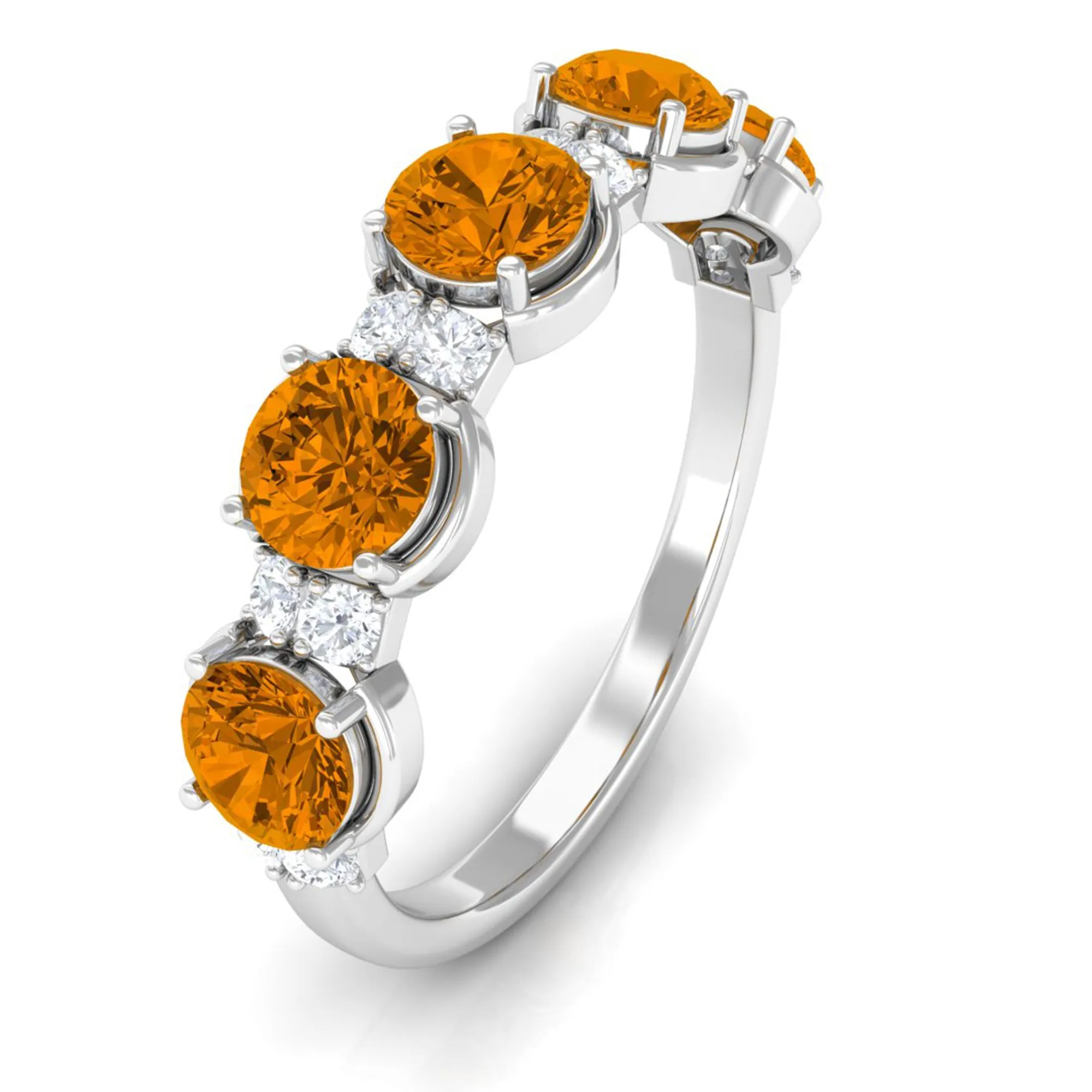 1.50 CT Elegant Citrine Half Eternity Ring with Diamond Stones