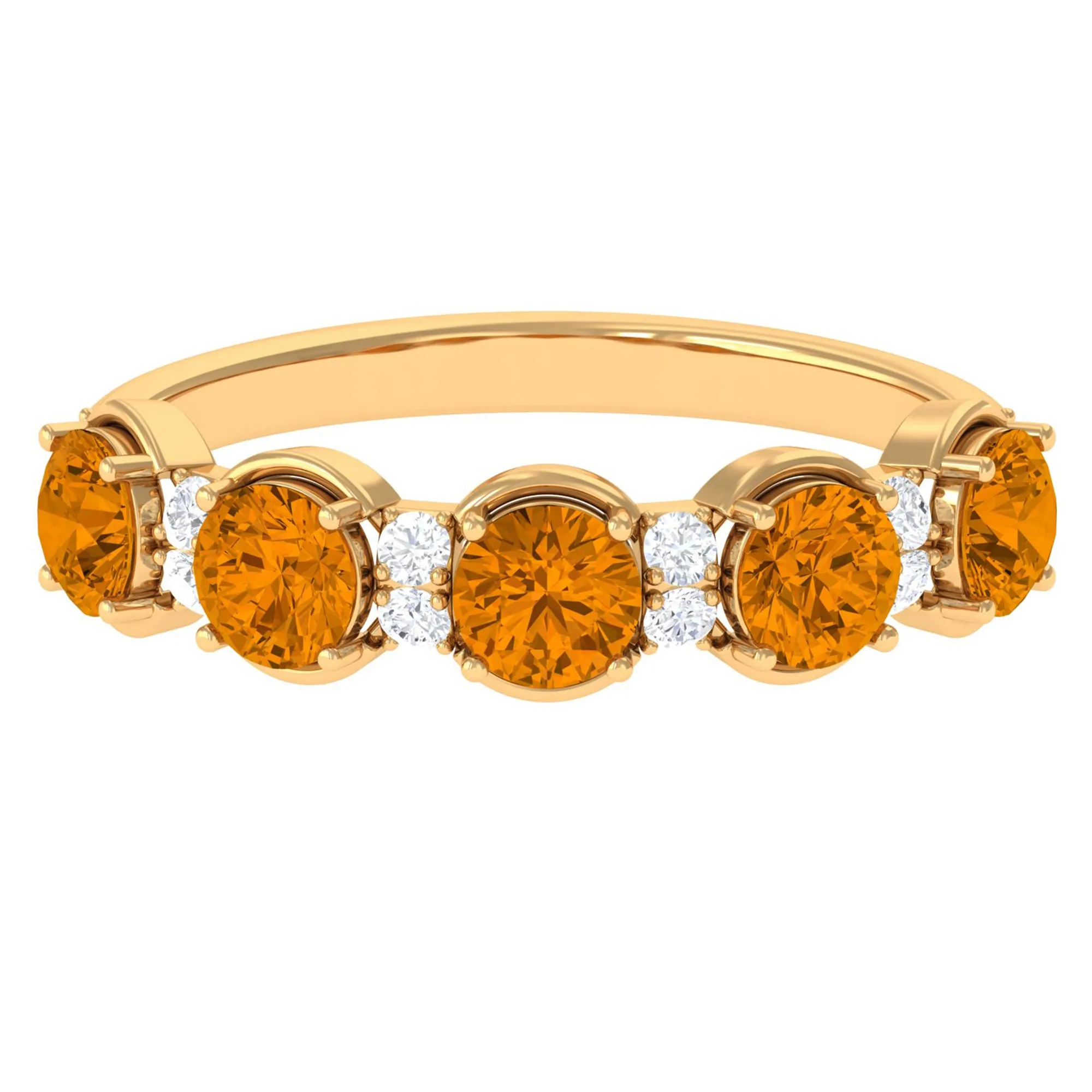 1.50 CT Elegant Citrine Half Eternity Ring with Diamond Stones