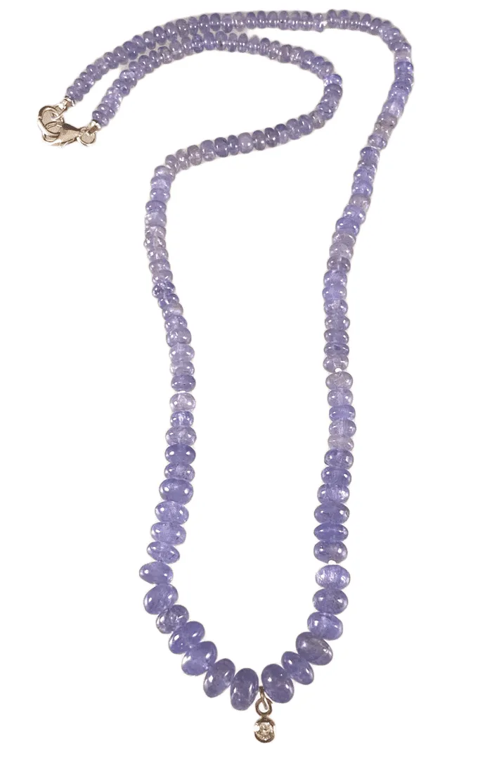 16” Tanzanite Beads with 14k White Gold Diamond Charm Necklace