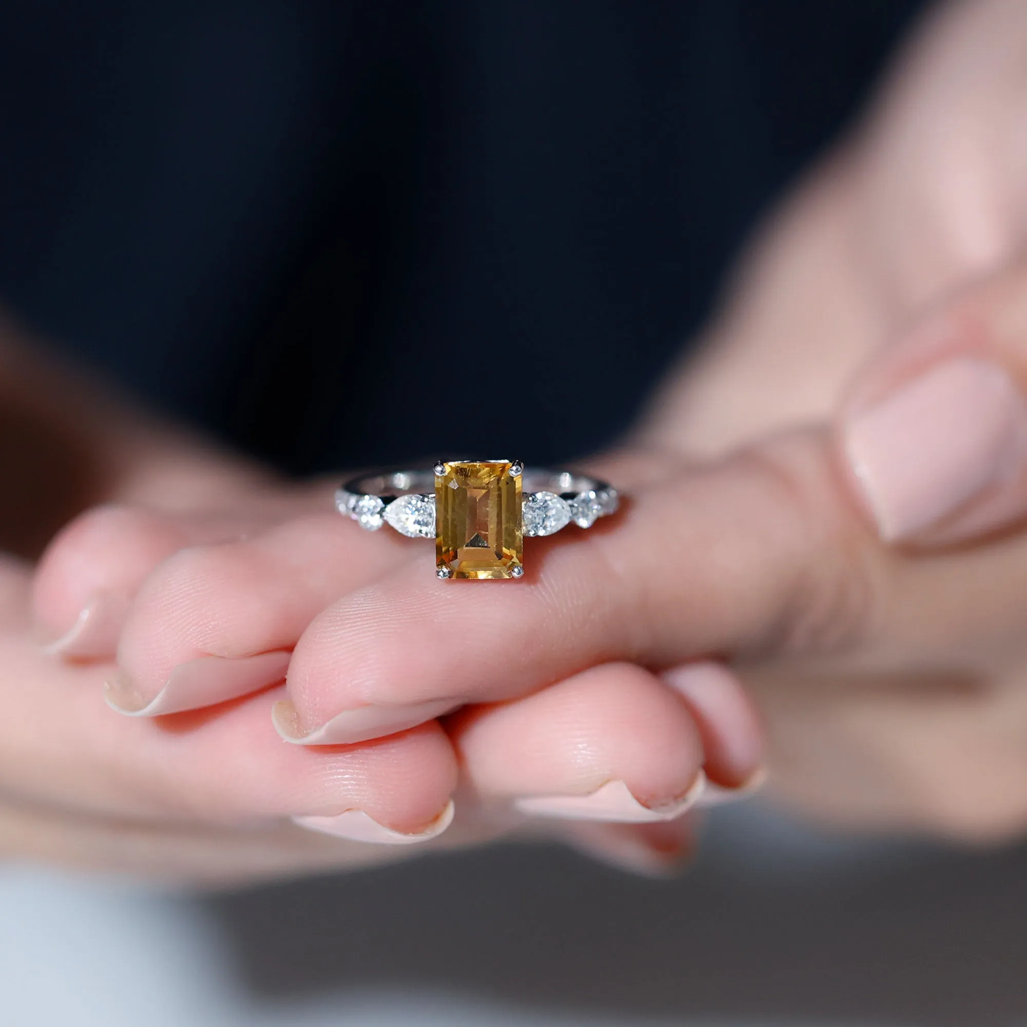 1.75 CT Classic Citrine Solitaire Ring with Moissanite Stones