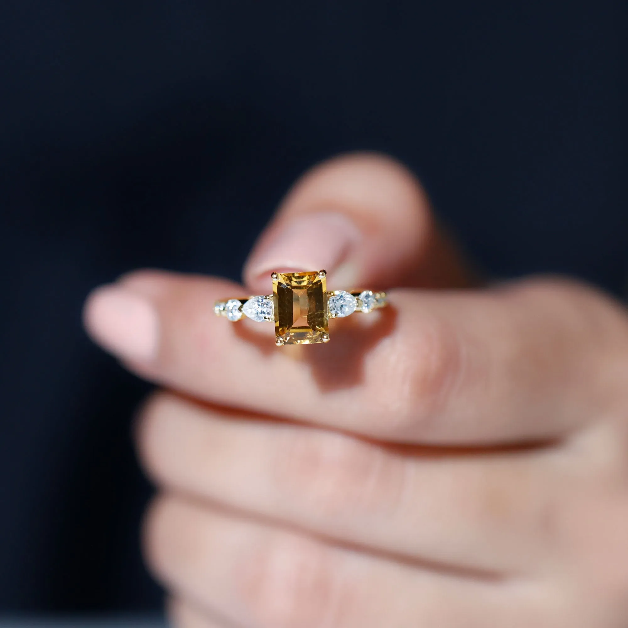 1.75 CT Classic Citrine Solitaire Ring with Moissanite Stones