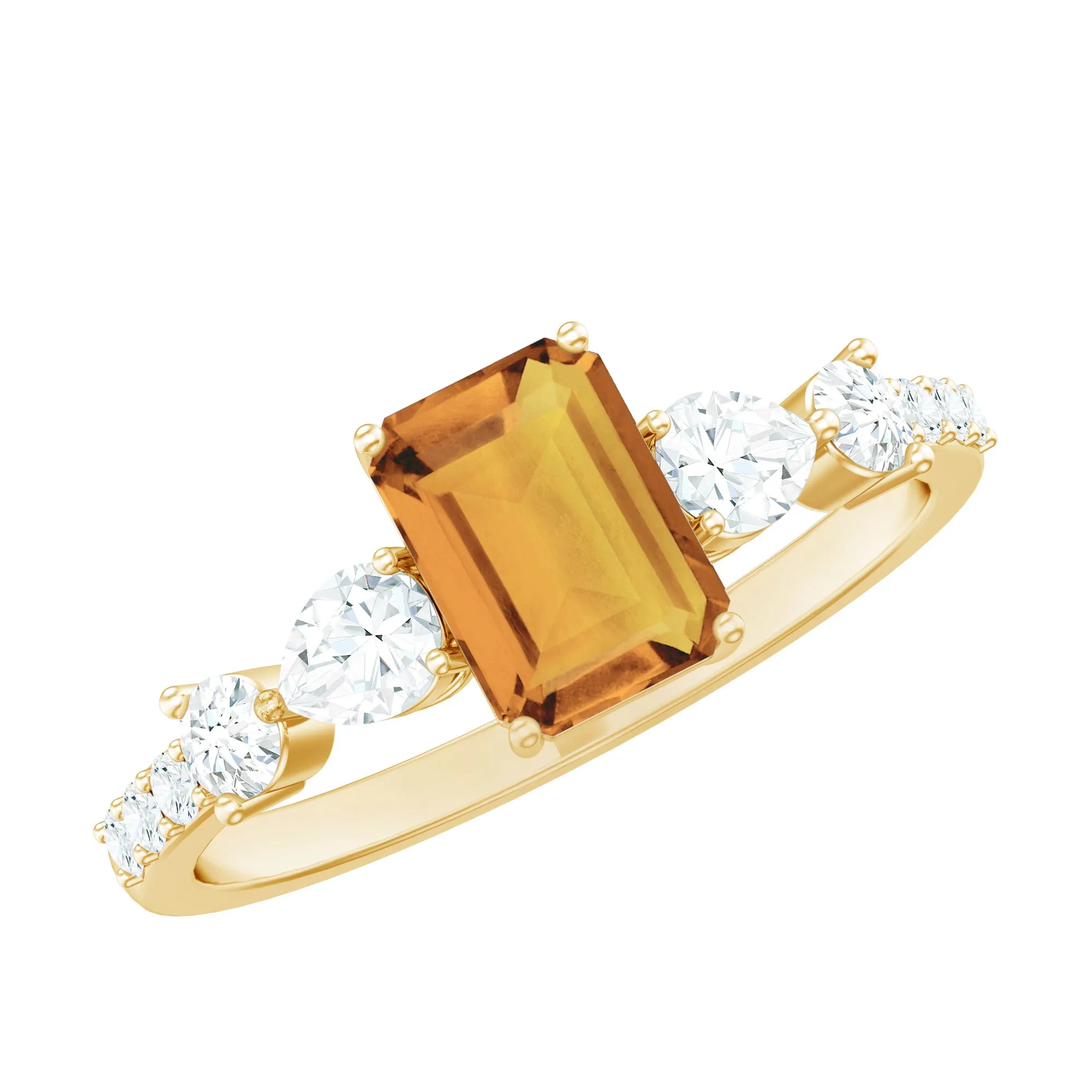 1.75 CT Classic Citrine Solitaire Ring with Moissanite Stones