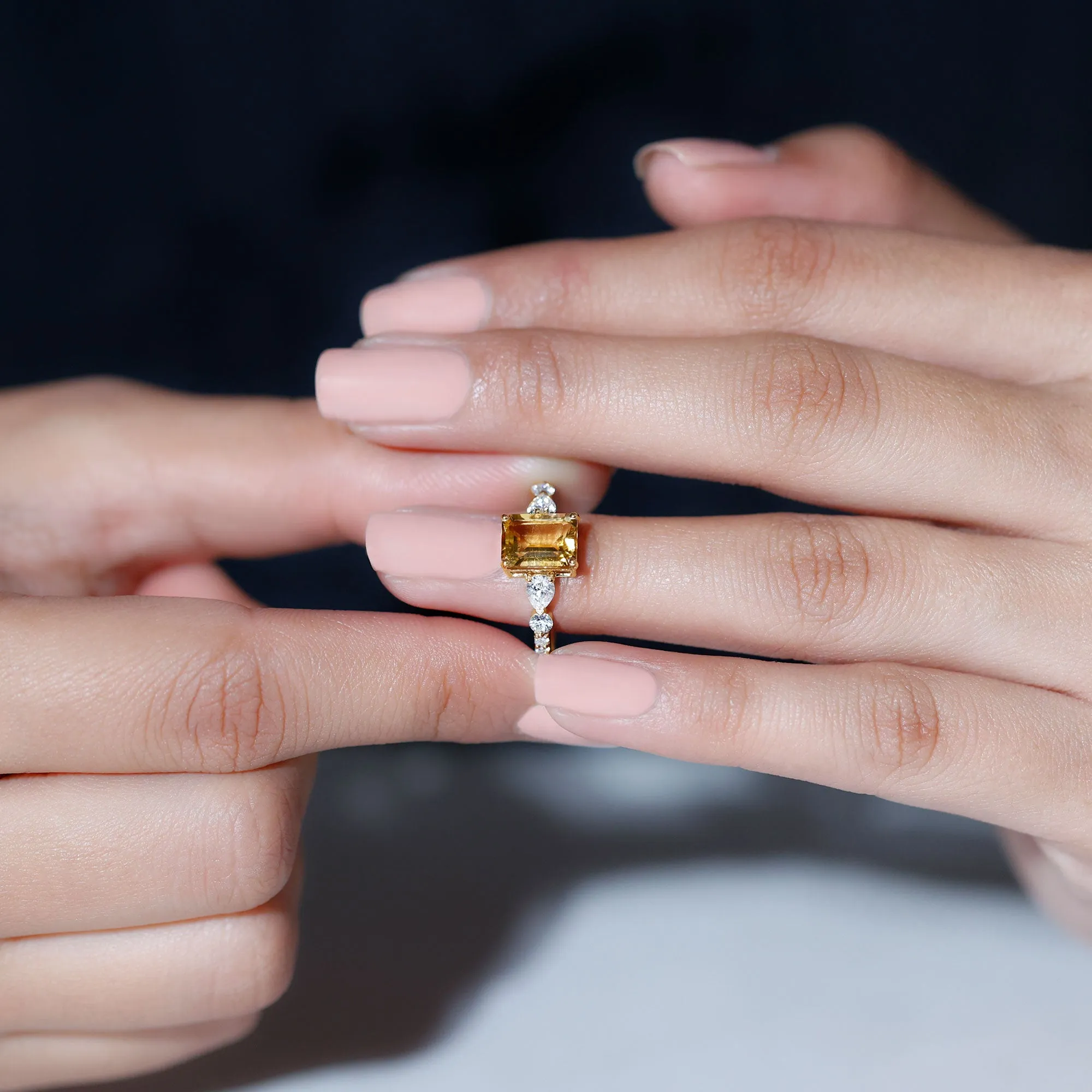 1.75 CT Classic Citrine Solitaire Ring with Moissanite Stones