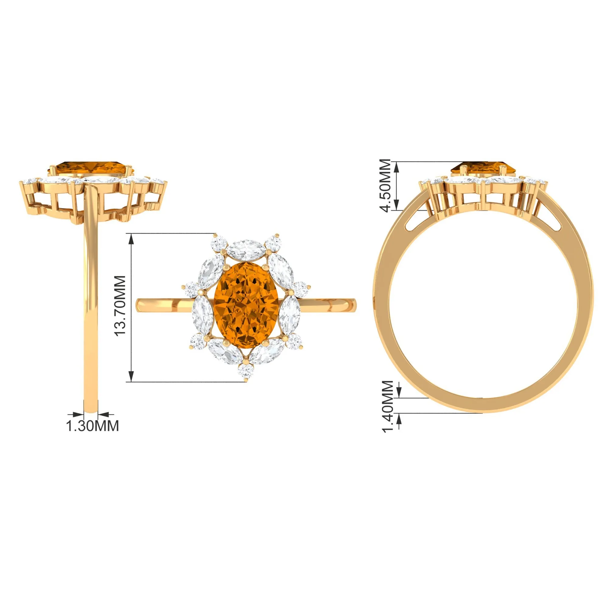 1.75 CT Oval Citrine Designer Halo Engagement Ring with Moissanite